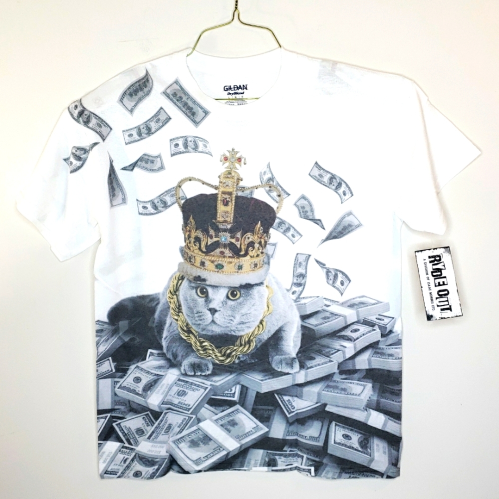 Cat tee Gray Cat Notorious B.I.G Biggie Smalls HipHop Rapper Gangster Thug Kitty - Picture 1 of 10
